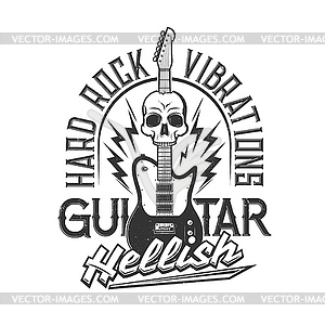 Guitar and skull t-shirt print mockup, rock music - vector image