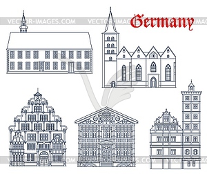 Germany landmark buildings, fachwerk architecture - vector clip art