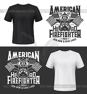 Tshirt print with firefighters equipment gas mask - vector clipart