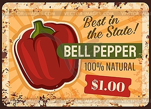 Bell pepper farm rusty metal plate - vector clipart / vector image