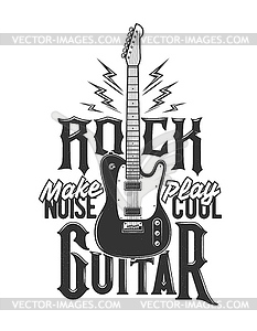 Tshirt print with electric guitar and flashes - vector image