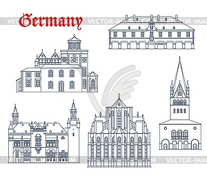 Germany landmark buildings icons, Aachen churches - royalty-free vector clipart