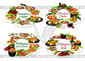 Набор круглых рамок меню португальского ресторана - стоковый векторный клипарт