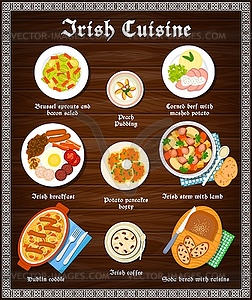 Irish food cuisine menu dishes and Ireland meals - vector image