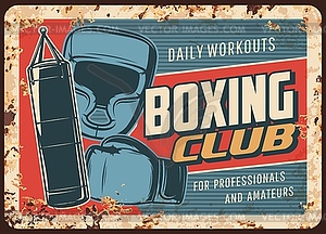 Boxing fight club metal rusty plate, kickboxing - vector image