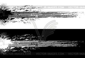 Car tires print, vehicle wheel dirty trails - vector image