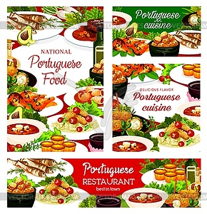 Блюда португальской кухни Плакаты с едой Португалии - изображение в векторе