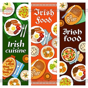 Irish food cuisine, breakfast menu dishes banners - vector clipart