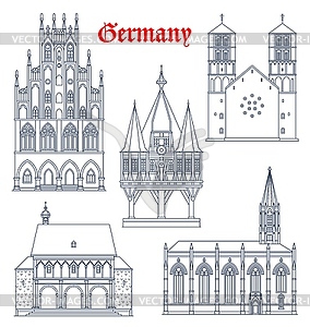 Germany landmark buildings and cathedrals icons - vector image