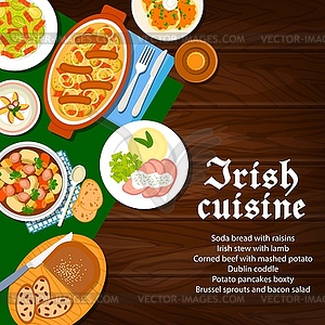 Irish cuisine food menu dishes, Ireland breakfast - vector clipart