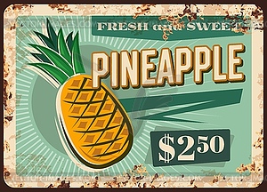 Pineapple rusty metal plate, tropical fruit - royalty-free vector clipart