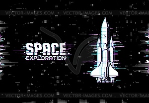 Space exploration poster with glitch effect - vector image