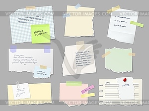 Notes, memo paper sheets on adhesive tape - vector clipart / vector image