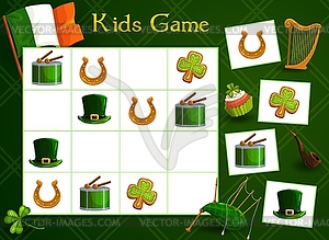 Kids game riddle with St Patricks elements - vector clipart