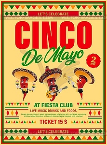 Cinco de Mayo flyer, Mexican jalapenos mariachi - vector clip art