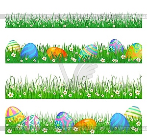 Easter borders of green grass and eggs - vector image