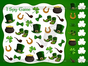 I spy kids game with Patrick day elements - vector image