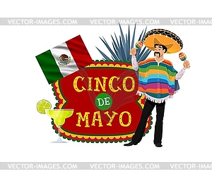 Cinco de Mayo icon with Mexican musician - vector image