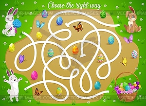 Kids maze game help Easter bunny choose right way - vector clipart