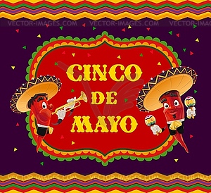 Cinco de Mayo poster, cartoon mariachi band - vector clipart