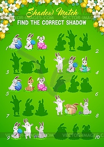 Easter bunny shadows matching kids game or puzzle - vector image