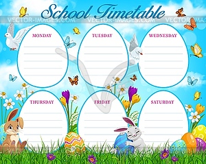 Easter egg hunt school timetable or schedule - vector image