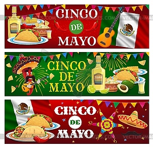 Cinco de Mayo banners with Mariachi, food - vector clipart / vector image