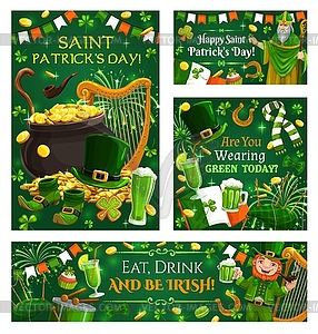 Ирландский праздник музыкальные инструменты, деньги еда напитки - изображение в формате EPS
