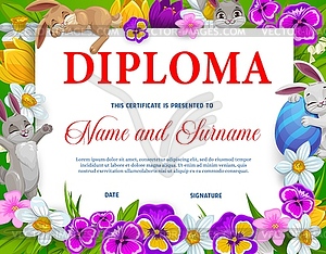 Kids education diploma with Easter eggs, bunnies - vector clipart