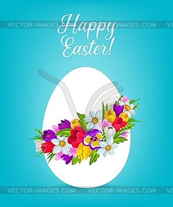 Easter egg with flower wreath and green grass - vector clipart