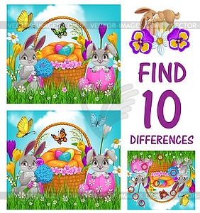 Kids game of find ten differences with Easter eggs - vector clip art