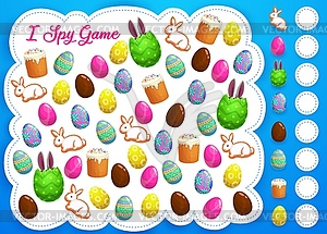 Easter I spy game or puzzle, kids education - vector image