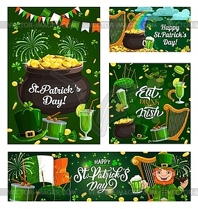 Irish religious holiday St. Patricks day symbols - vector image