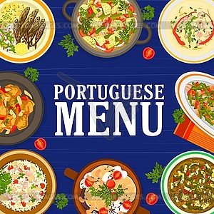 Portuguese cuisine food menu meals and dishes - vector image