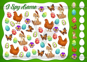 I spy Easter kids game or puzzle template - vector image