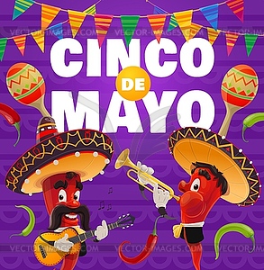 Cinco de Mayo poster. Mariachi jalapenos - vector image