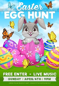 Easter egg hunt bunny, religion holiday flyer - vector clipart