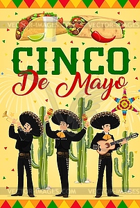 Cinco de Mayo poster with Mariachi band - vector clip art