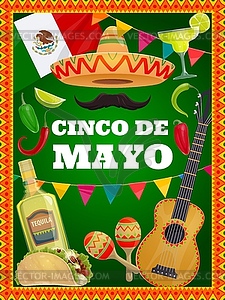 Cinco de Mayo traditional mexican symbols - vector image