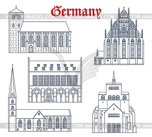 Germany landmark buildings, cathedrals, churches - vector image