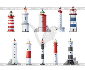 Old lighthouses towers buildings cartoon - stock vector clipart