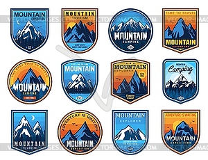 Mountain tourism and rock climbing icons - vector clip art