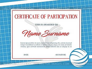 Certificate participation in volleyball tournament - vector image