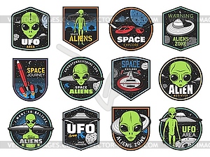 Aliens, ufo area and space shuttles icons - vector clipart