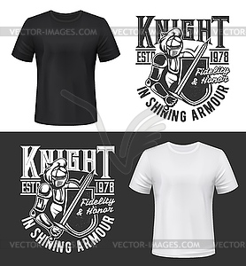 Tshirt print with knight and sword mockup - vector clipart