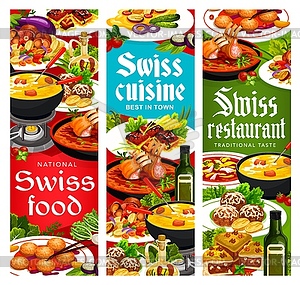 Swiss cuisine Switzerland food banners set - vector clip art