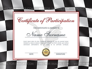 Races rally certificate, award diploma car racing - vector image