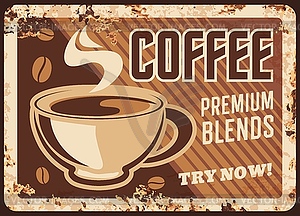 Coffee shop cappuccino rusty metal plate - vector clipart