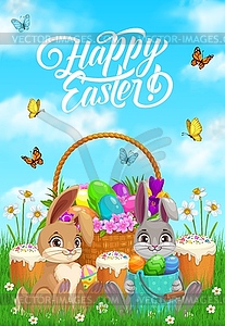 Happy easter rabbits or bunny greeting card - vector image