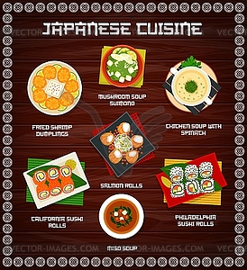 Japann cuisine cartoon menu, meals of Japan - vector clipart